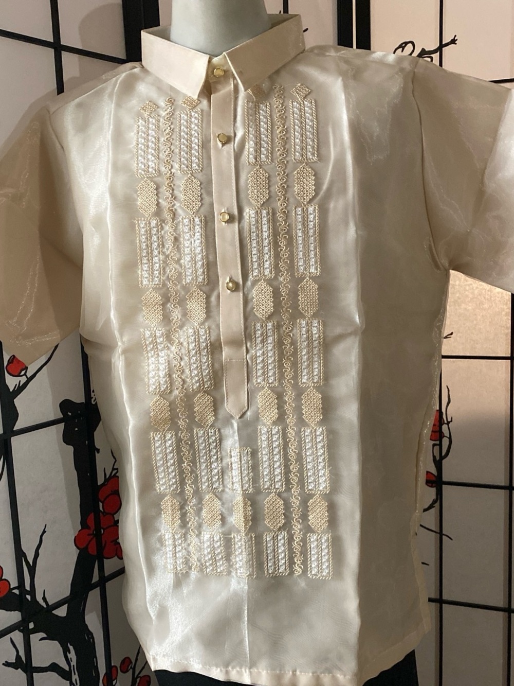 Classic Men's Barong Tagalog Short Sleeve Shirt in Mocha